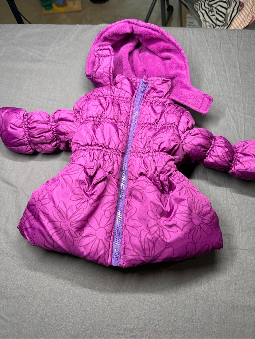 Pink Platinum Bright Pink Floral Hooded Puffer Jacket for Doll